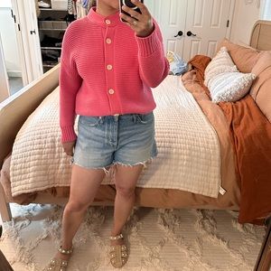 Barbie pink Alex Mill and 100% cotton cardigan with off white bone buttons